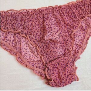 UO Out From Under Mesh Ruched Cheeky Undie in Mauve Flowers